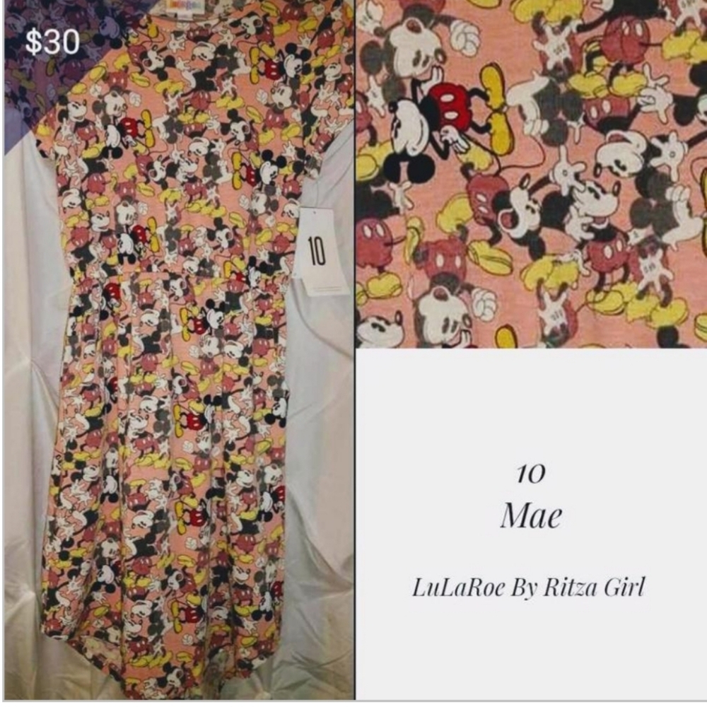 ʕ·ᴥ·ʔNWT LuLaRoe Disney Mickey size 10 Mae girls dress